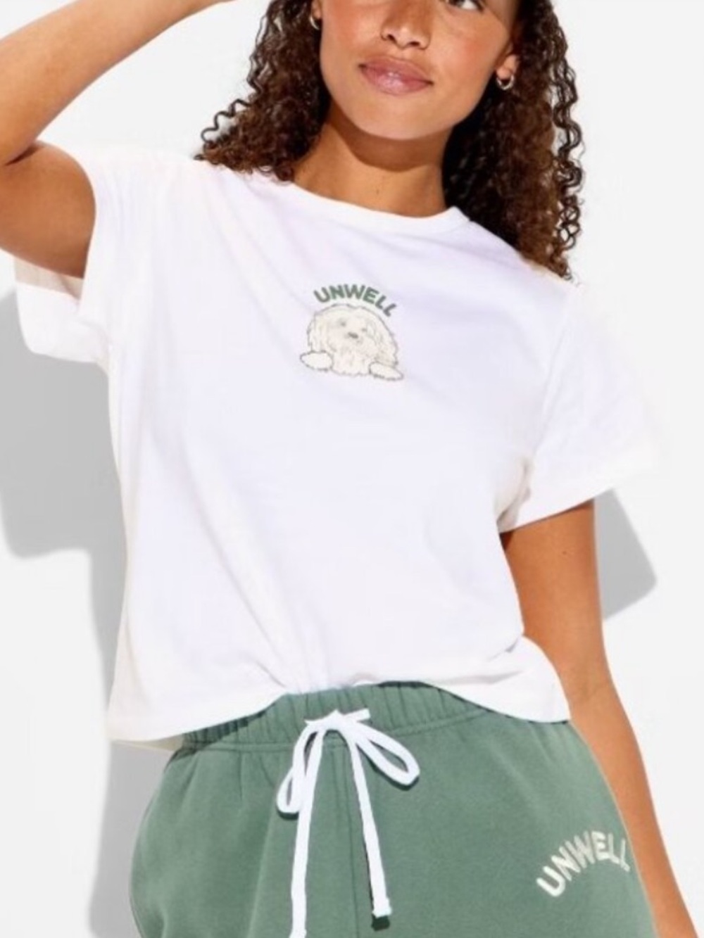 White 'Unwell' Graphic Tee with Puppy NWT 8